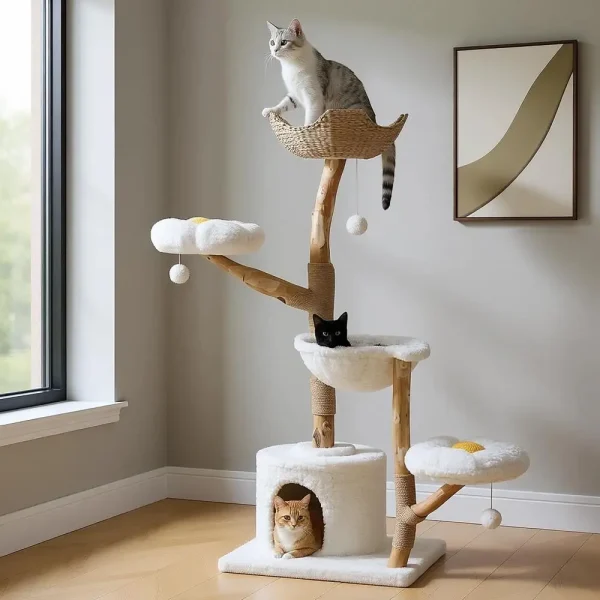 Natural Wood Cat Tower